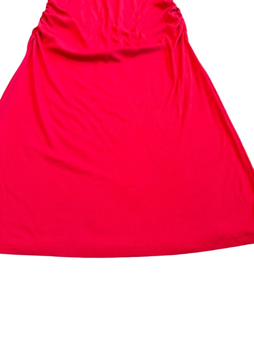 Boston Proper Ruffle Knit Rib Ruched Dress Bold Red Stretch Fitted Size Large - Picture 10 of 12